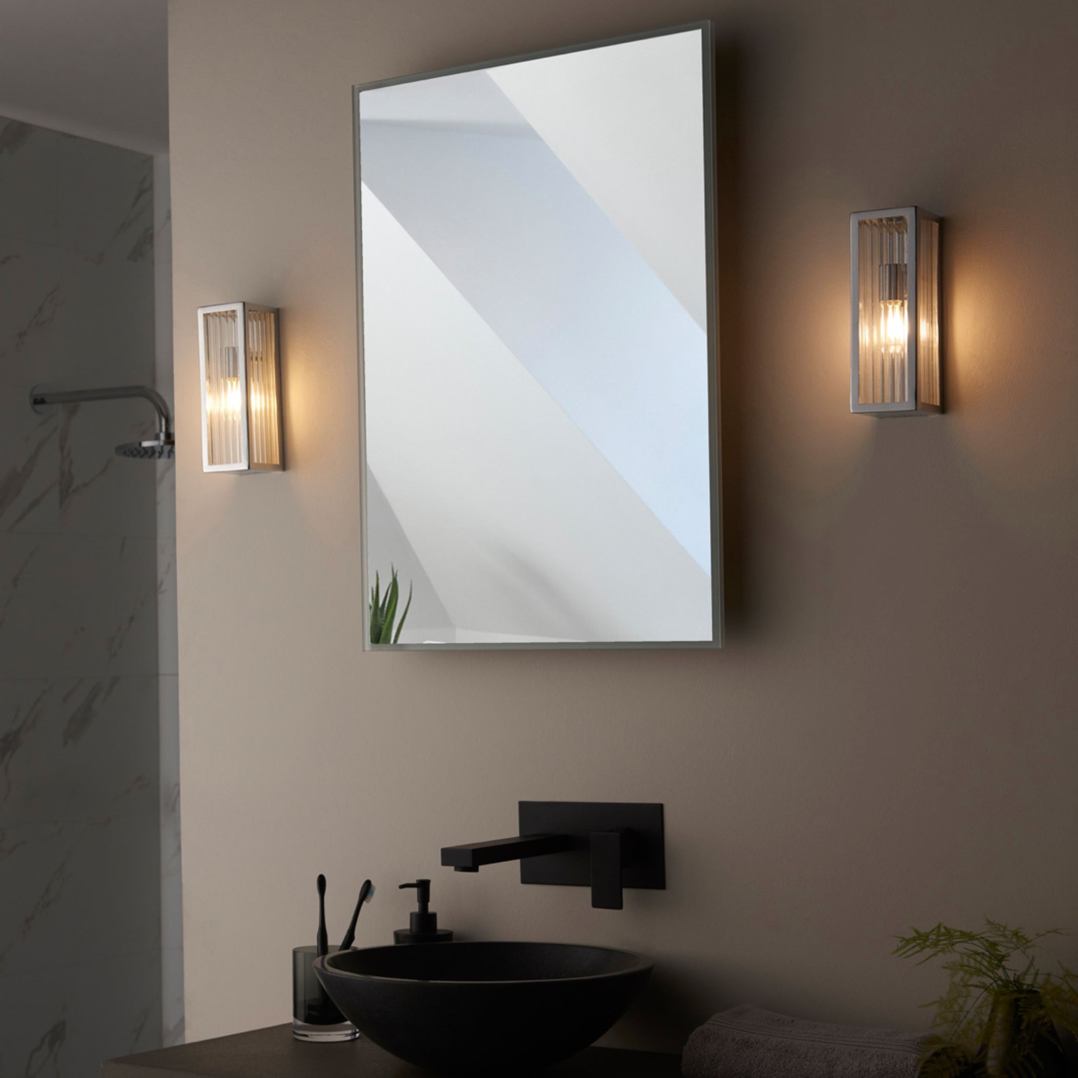 Ridged Glass Chrome Bathroom Wall Light