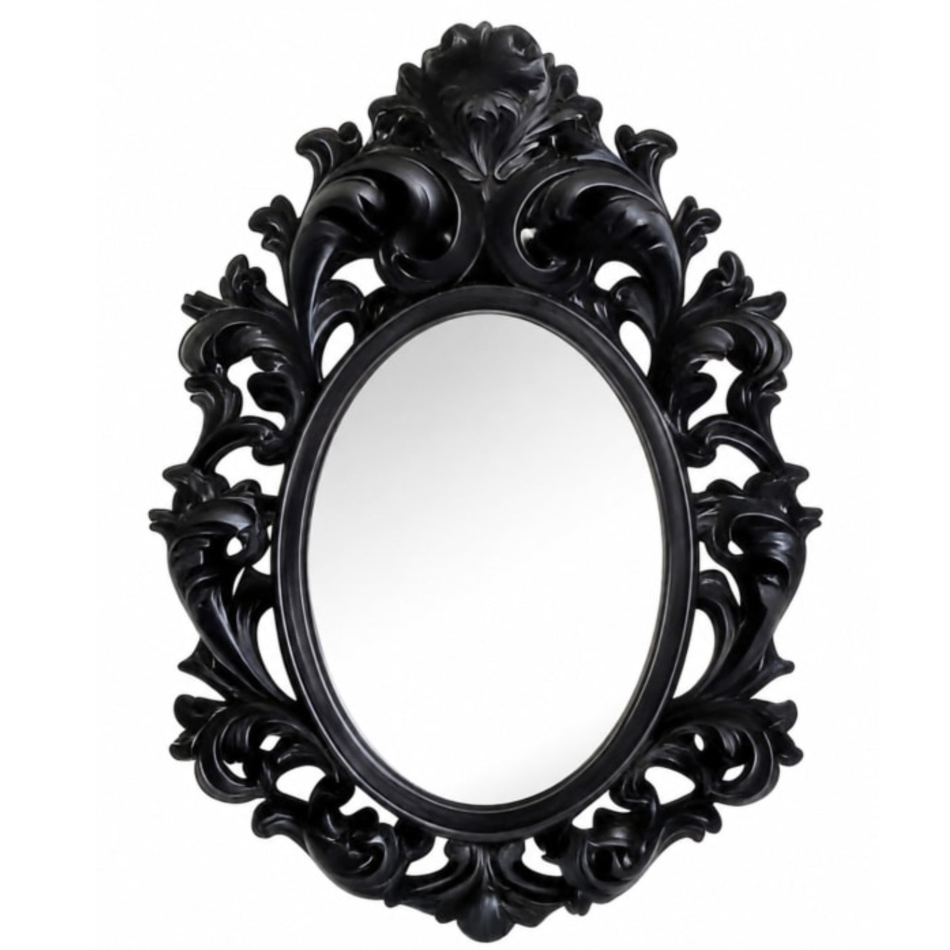 Rococo Aged Black Oval Wall Mirror 1
