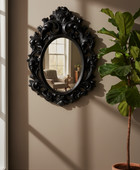 Rococo Aged Black Oval Wall Mirror 4