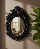 Rococo Aged Black Oval Wall Mirror