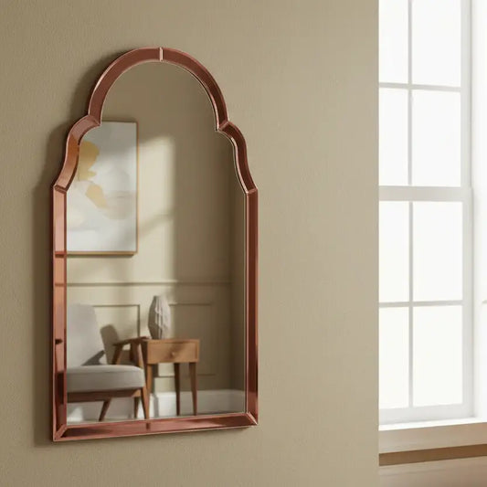 Rose Pink Glass Edge Arched Wall Mirror
