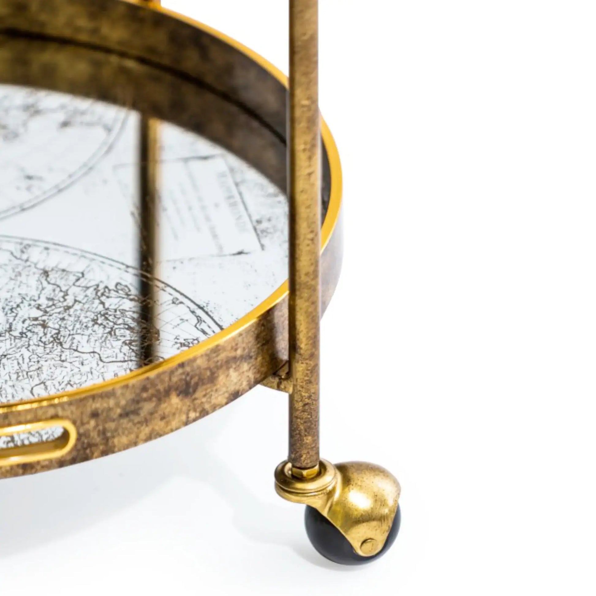 Decorative round tray with gold rim and legs on a white background