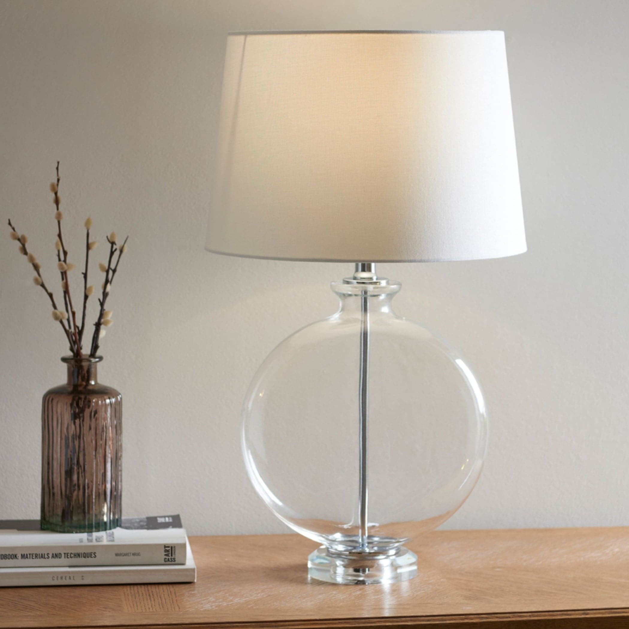 Round Glass Ball Table Lamp & Shade 1