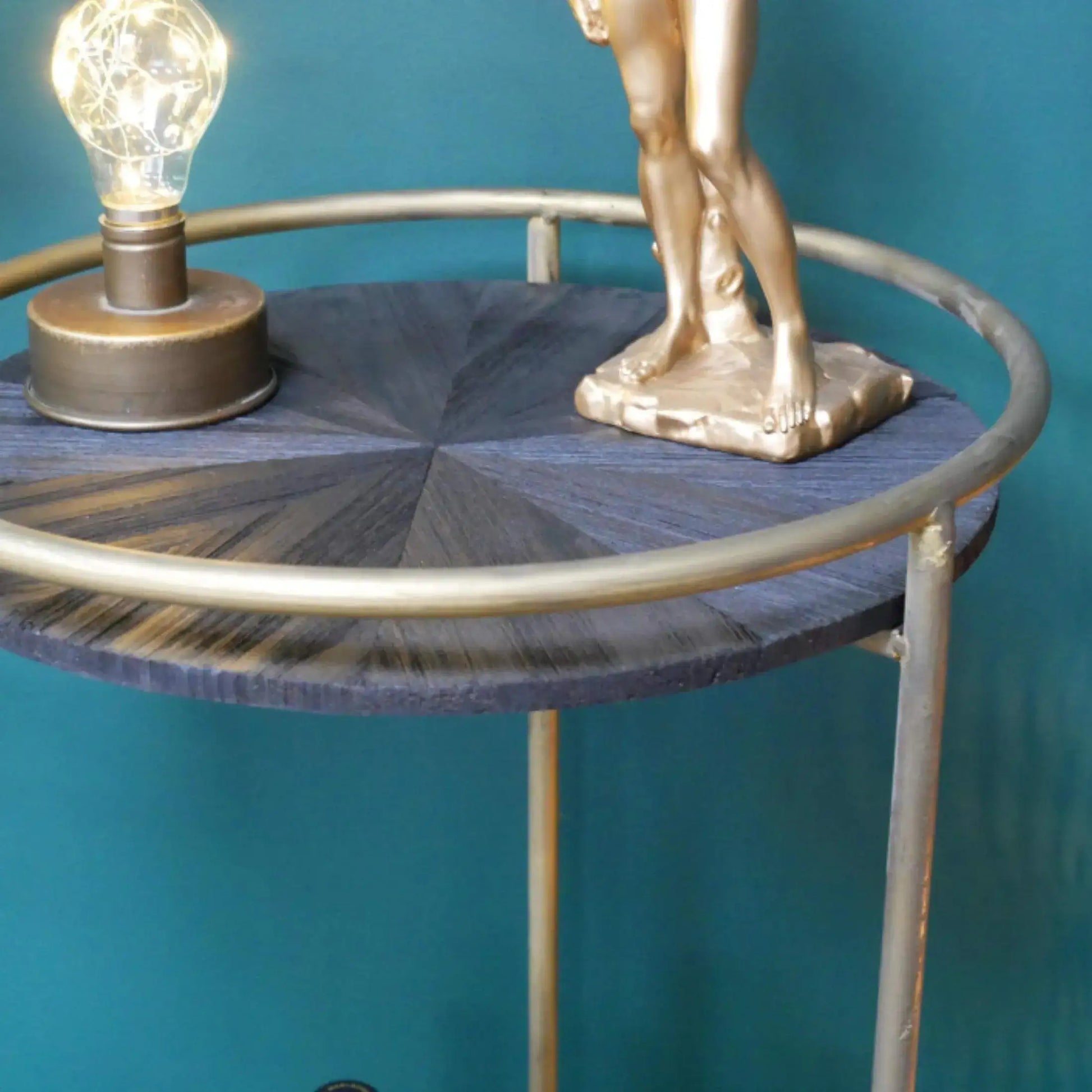 Round Gold Drinks Trolley on Wheels - The Farthing
