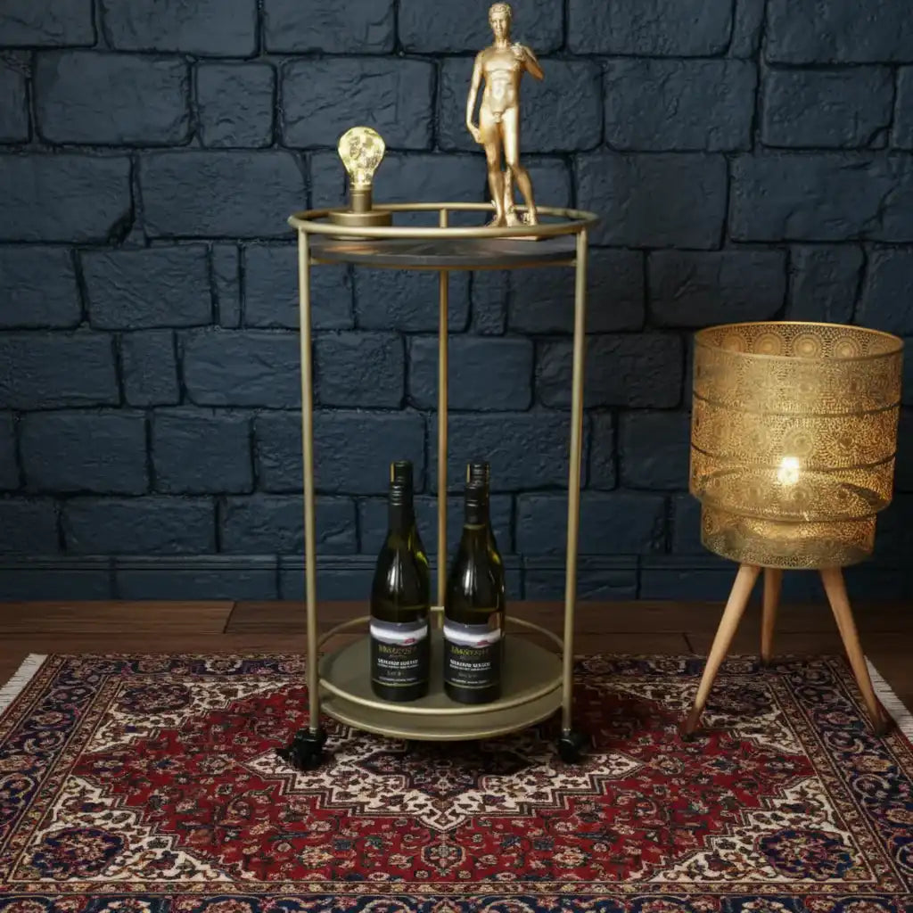 RoundGoldDrinksTrolleyonWheels