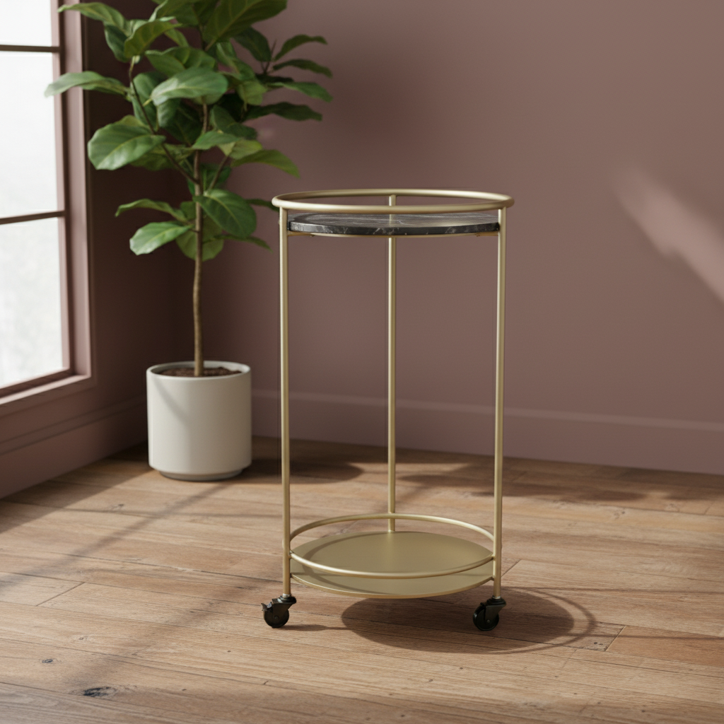 Round Gold Drinks Trolley on Wheels 2