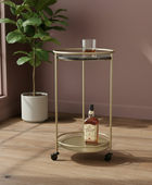 Round Gold Drinks Trolley on Wheels