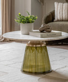 Round Green Glass Base Marble Topped Coffee Table 3