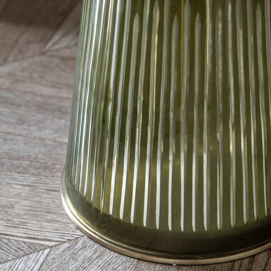 Round Green Glass Base Marble Topped Side Table 1