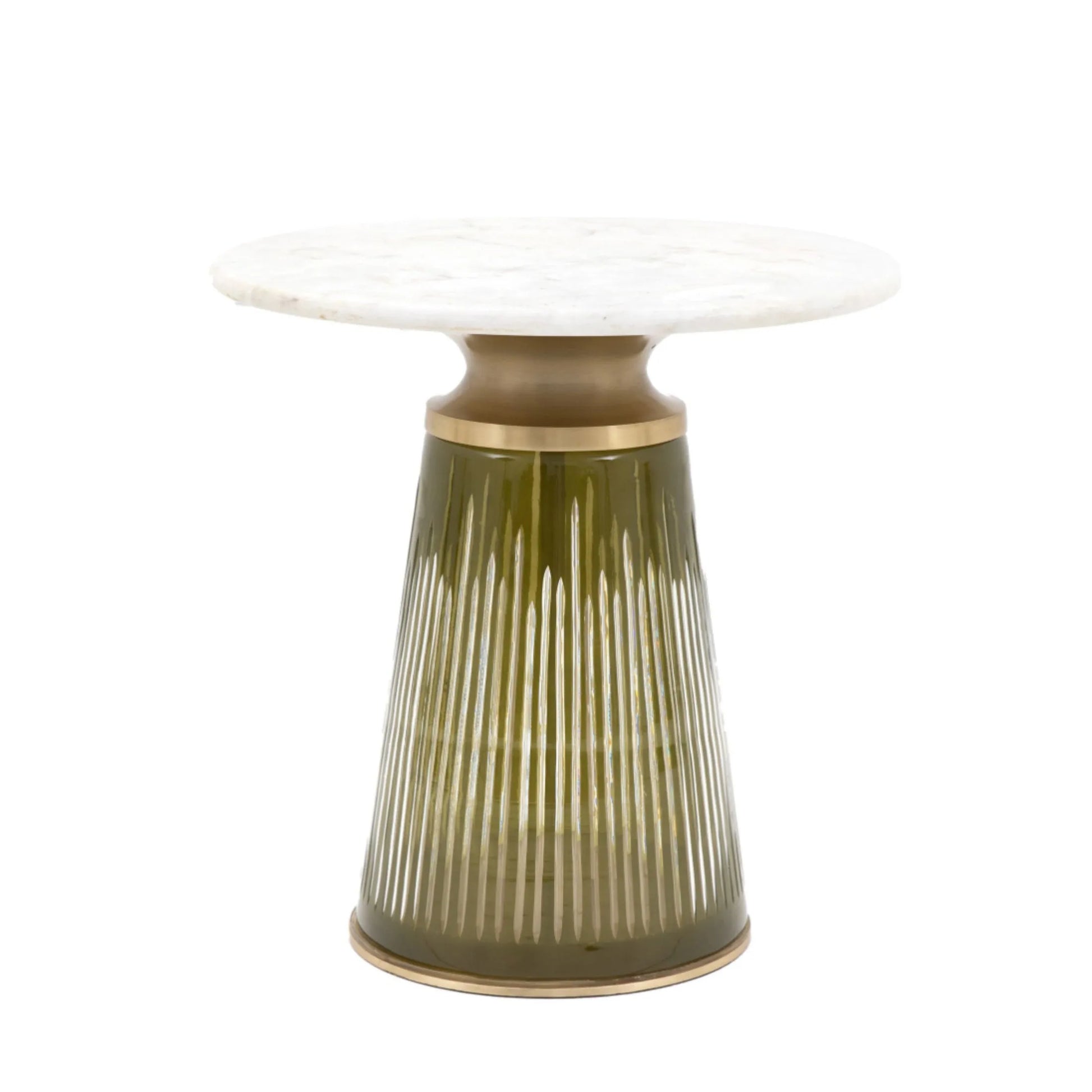 Round Green Glass Base Marble Topped Side Table 2