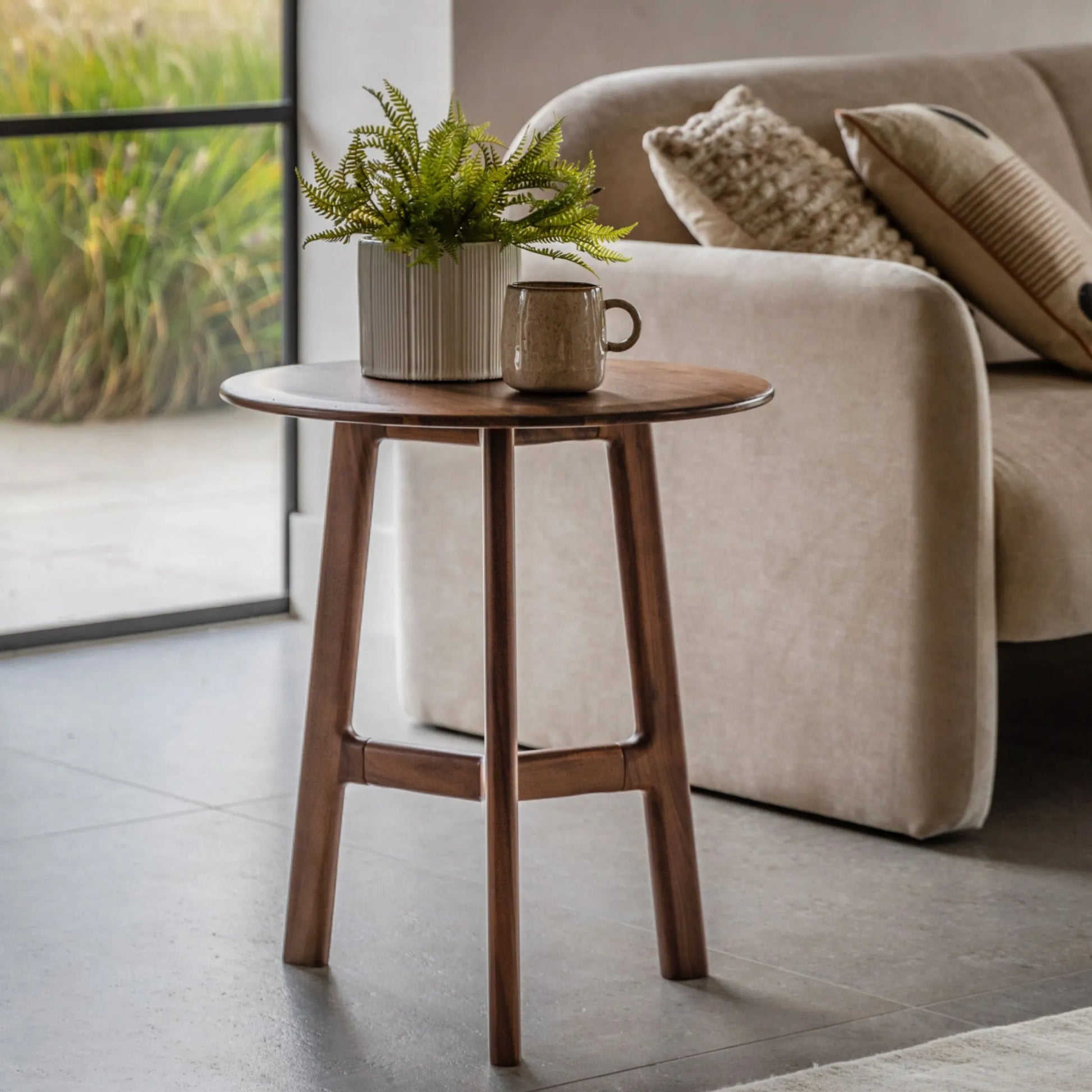 Round Mid Century Styled Walnut Side Table | FARTHING