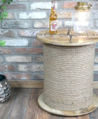 Round Nautical Rope & Wood Side Table