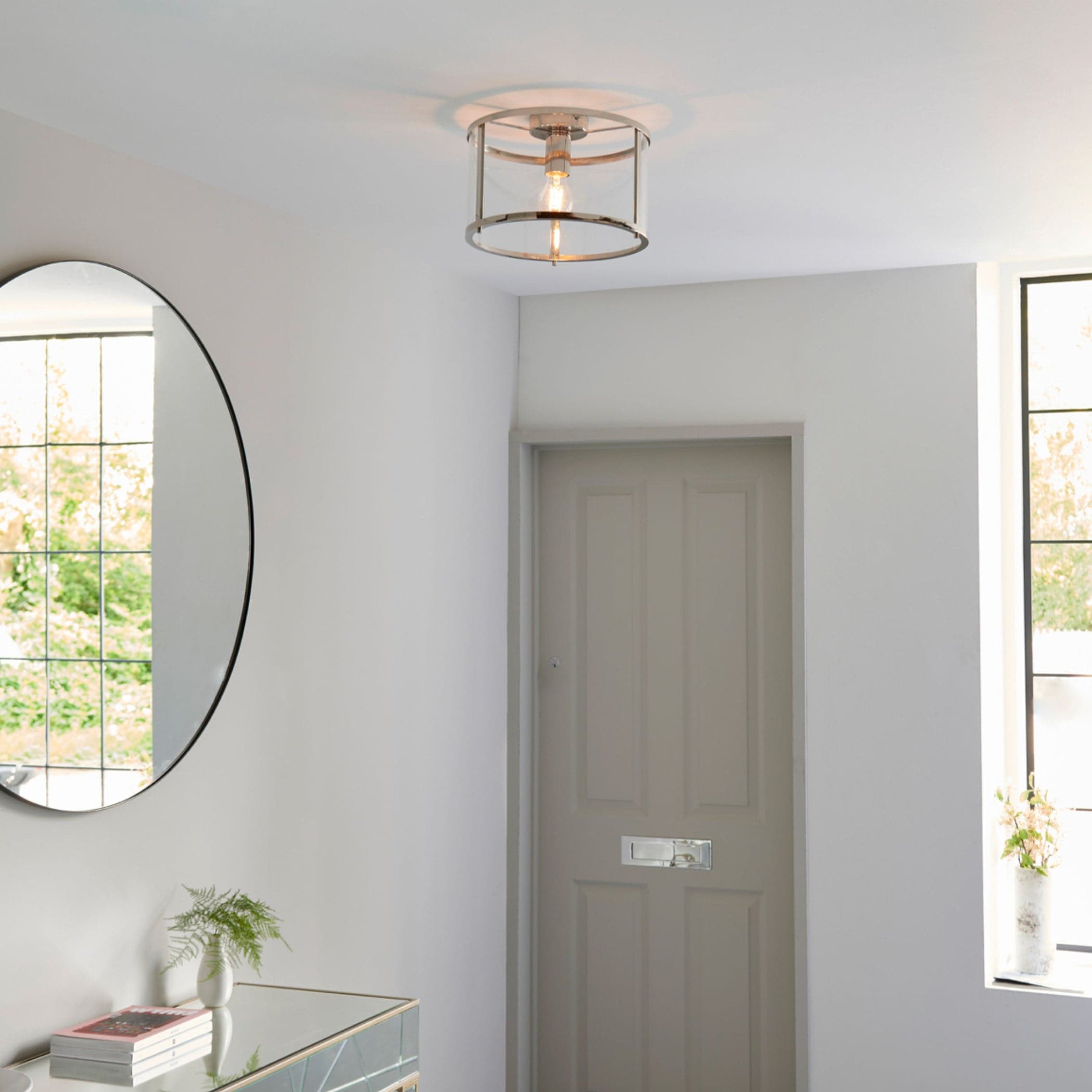 Round Nickel and Glass Ceiling Light 3