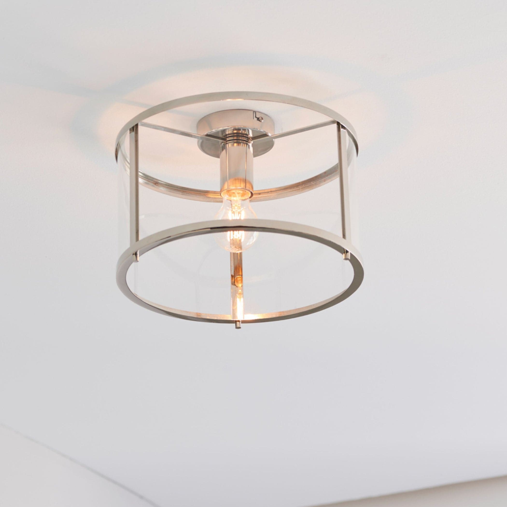 Round Nickel and Glass Ceiling Light