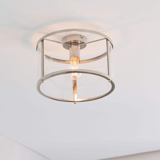 Round Nickel and Glass Ceiling Light - The Farthing