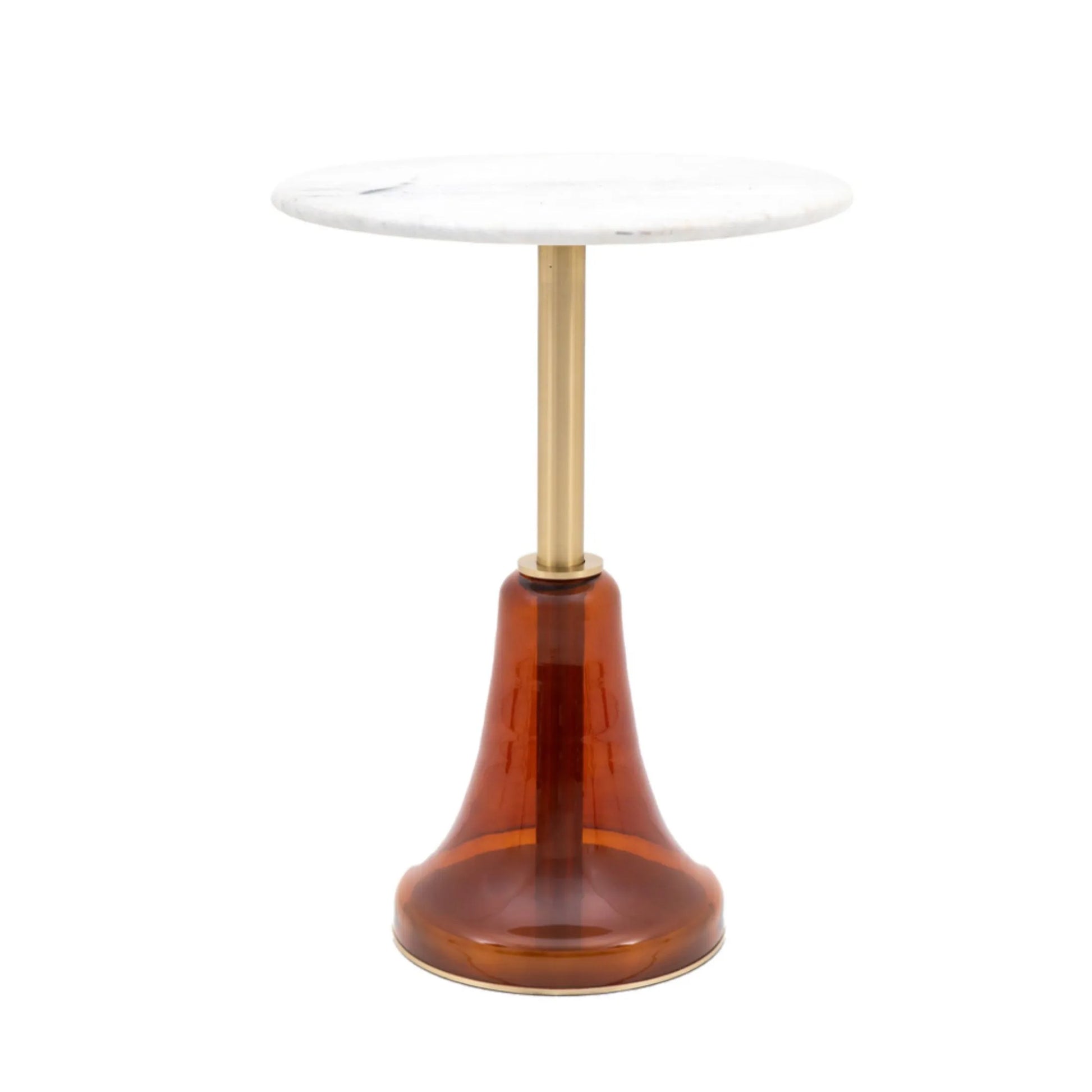 Round Orange Glass Base Marble Topped Side Table 3