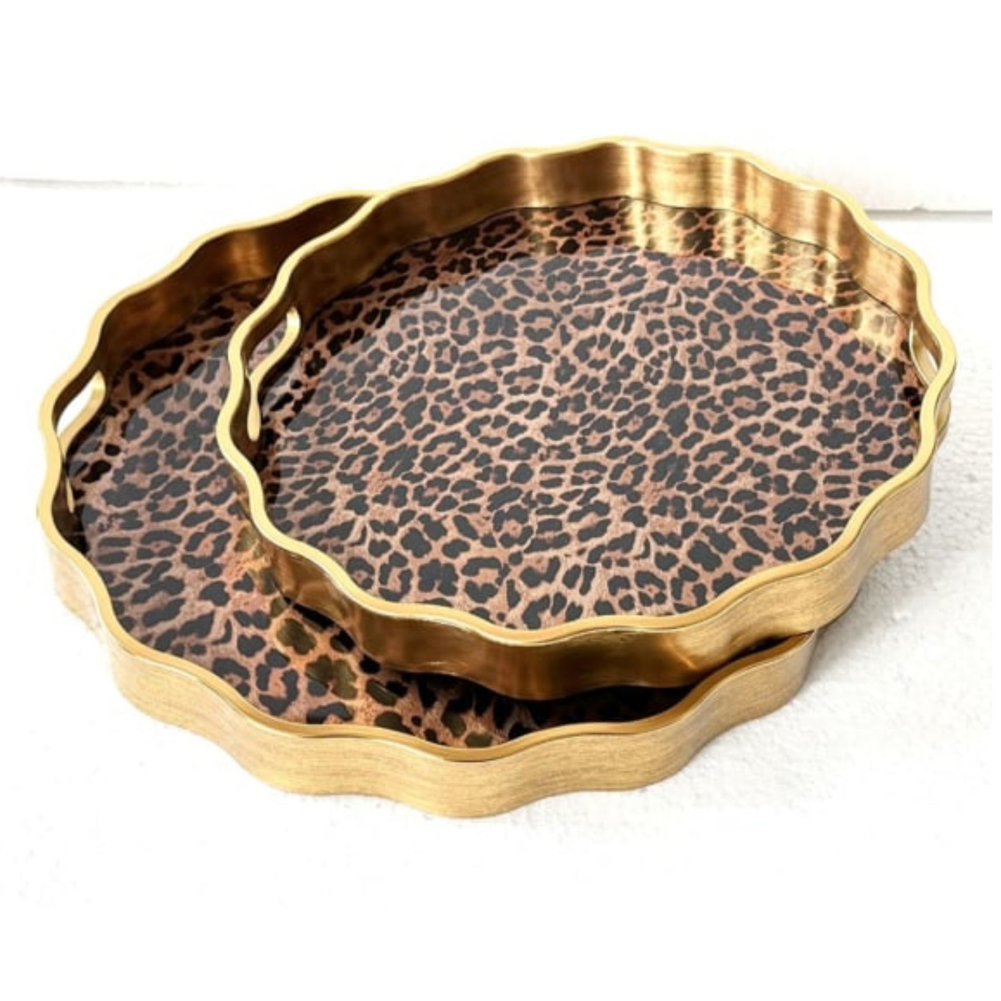 Round Wavy Edge Leopard Print Tray Set