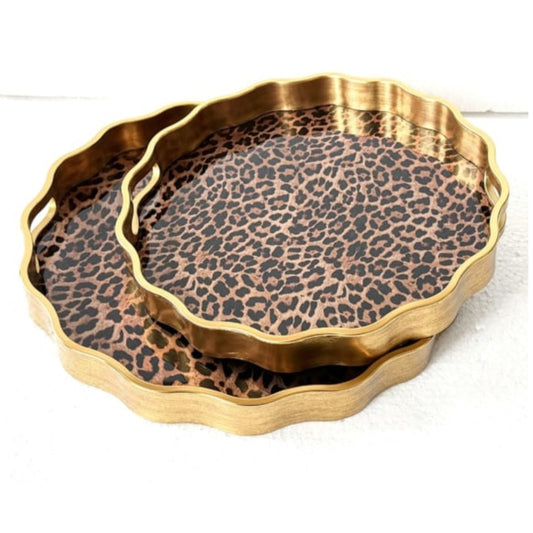 Round Wavy Edge Leopard Print Tray Set