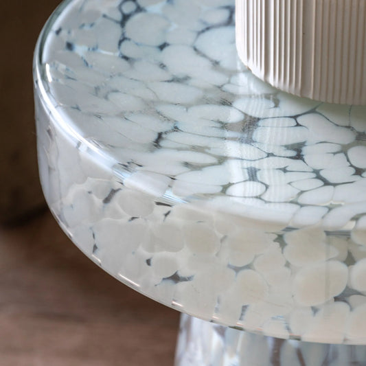 Round White Mottled Glass Side Table 1