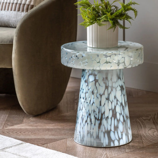 Round White Mottled Glass Side Table 54