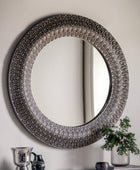 Round Antique Silver Patterned Wall Mirror - The Farthing