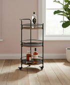 Round Antiqued Style 3 Tier Metal Drinks Trolley