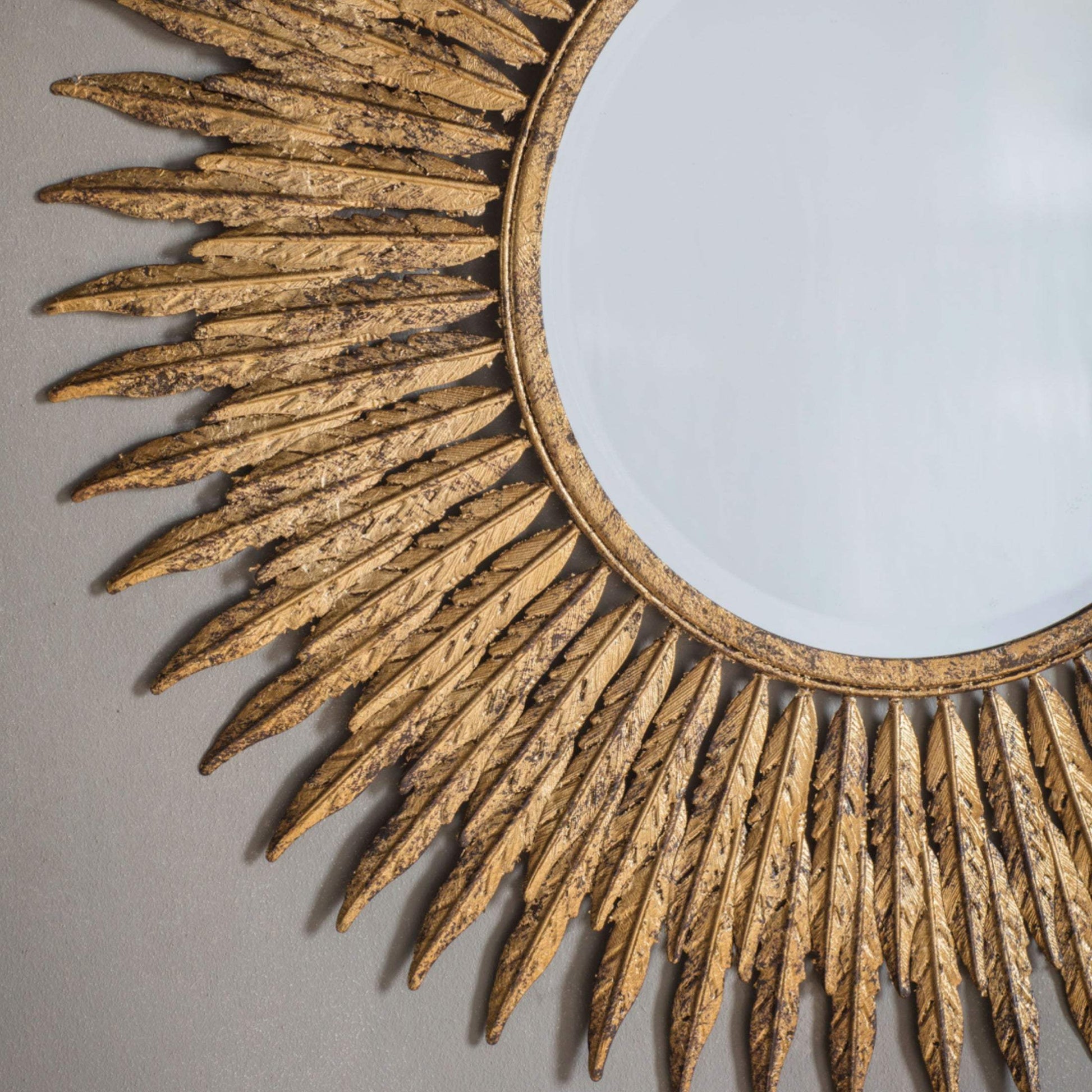 Round Distressed Feather Wall Mirror - The Farthing