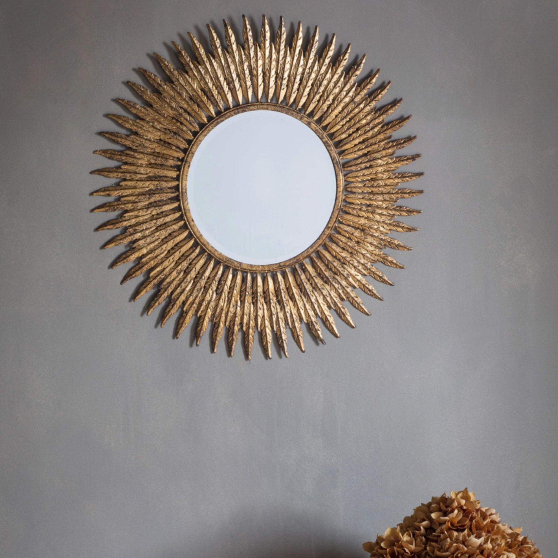 Round Distressed Feather Wall Mirror - The Farthing