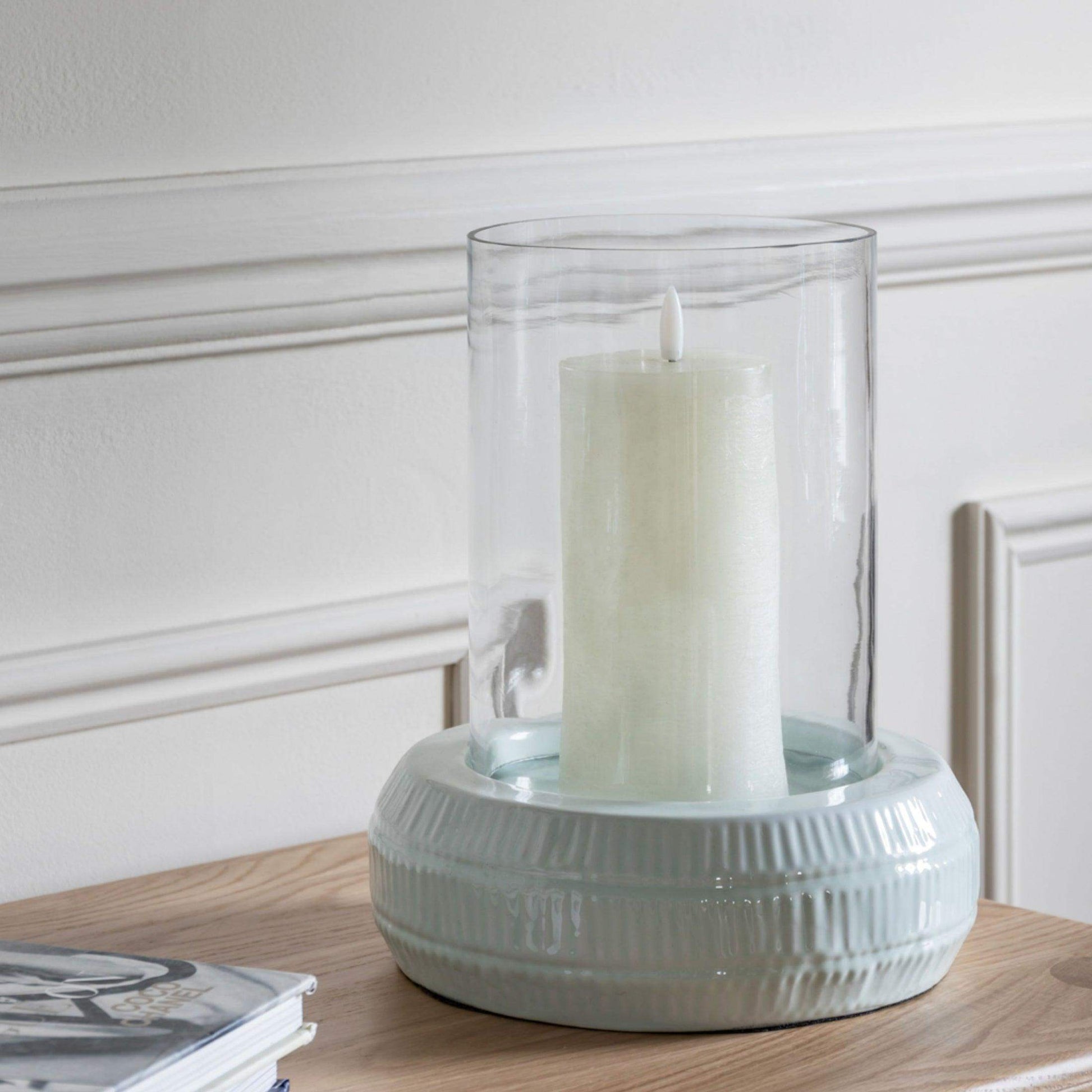 Rounded Sage Green Base candle Lantern - The Farthing