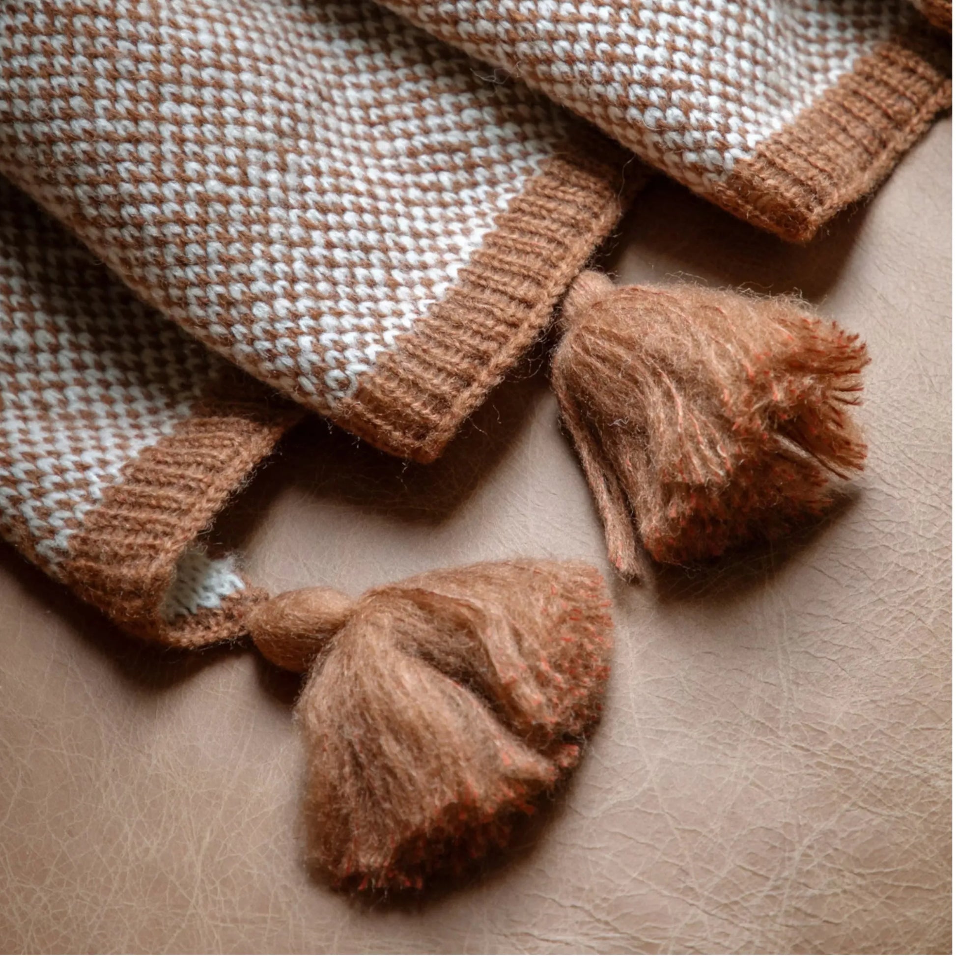 Rust Soft Chunky Knit with Tassels Throw