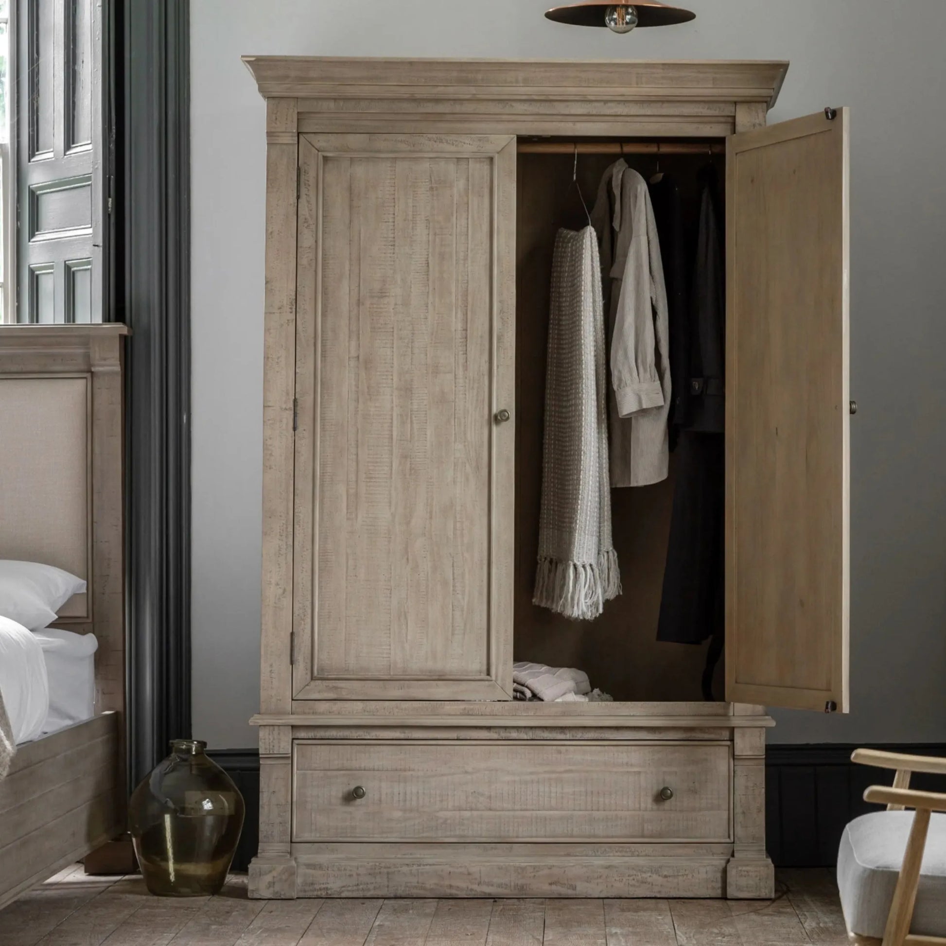 Rustic American Pine 2 Door Wardrobe &  Drawer Wardrobe | FARTHING