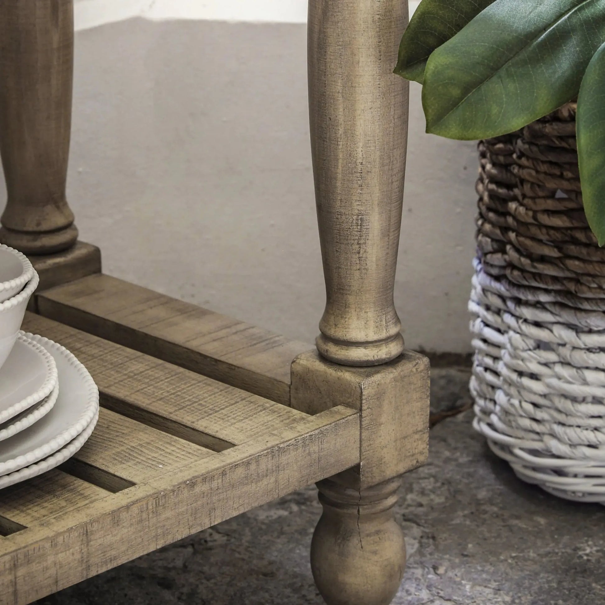 Rustic American Pine Marble Top Console Table | FARTHING