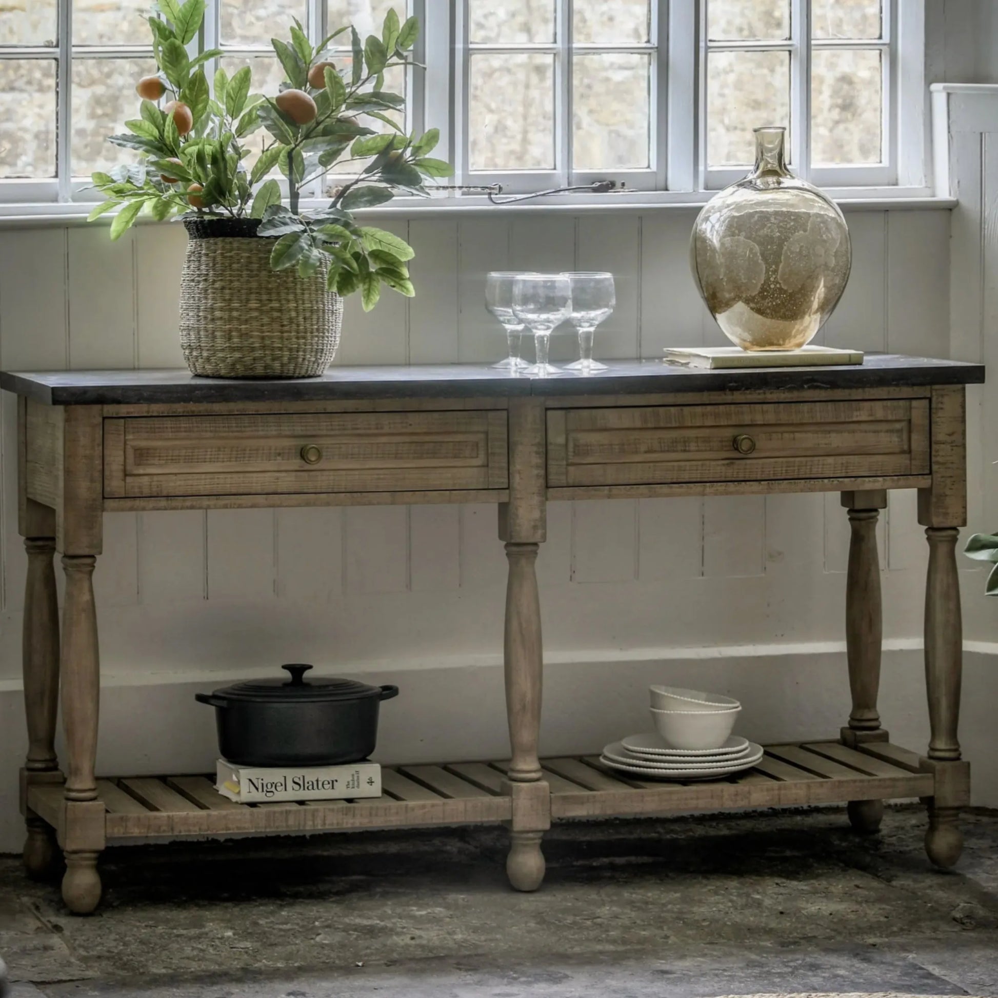 Rustic American Pine Marble Top Console Table | FARTHING 2