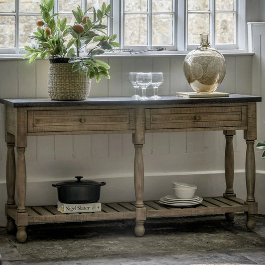 Rustic American Pine Marble Top Console Table | FARTHING 2