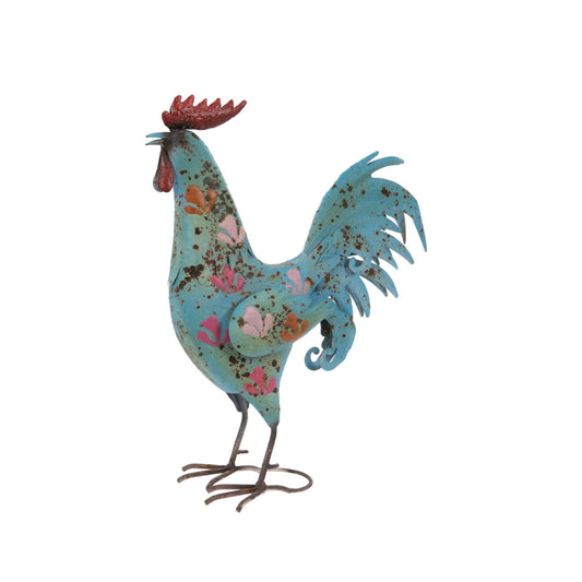 Rustic Blue Metal Cockerel Garden Ornament - The Farthing