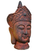 Decorative Buddha head sculpture with intricate details on a white background