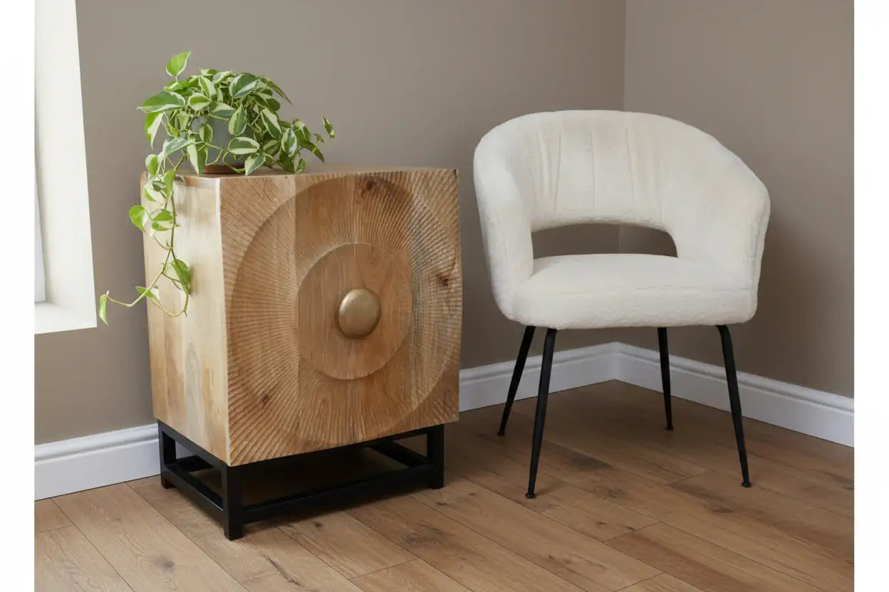 Rustic Circular Ribbed Wood Cabinet 66