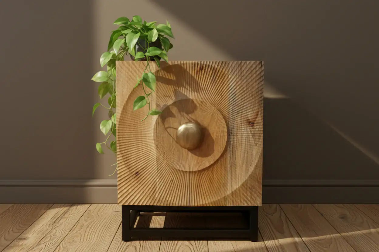 Rustic Circular Ribbed Wood Cabinet 3