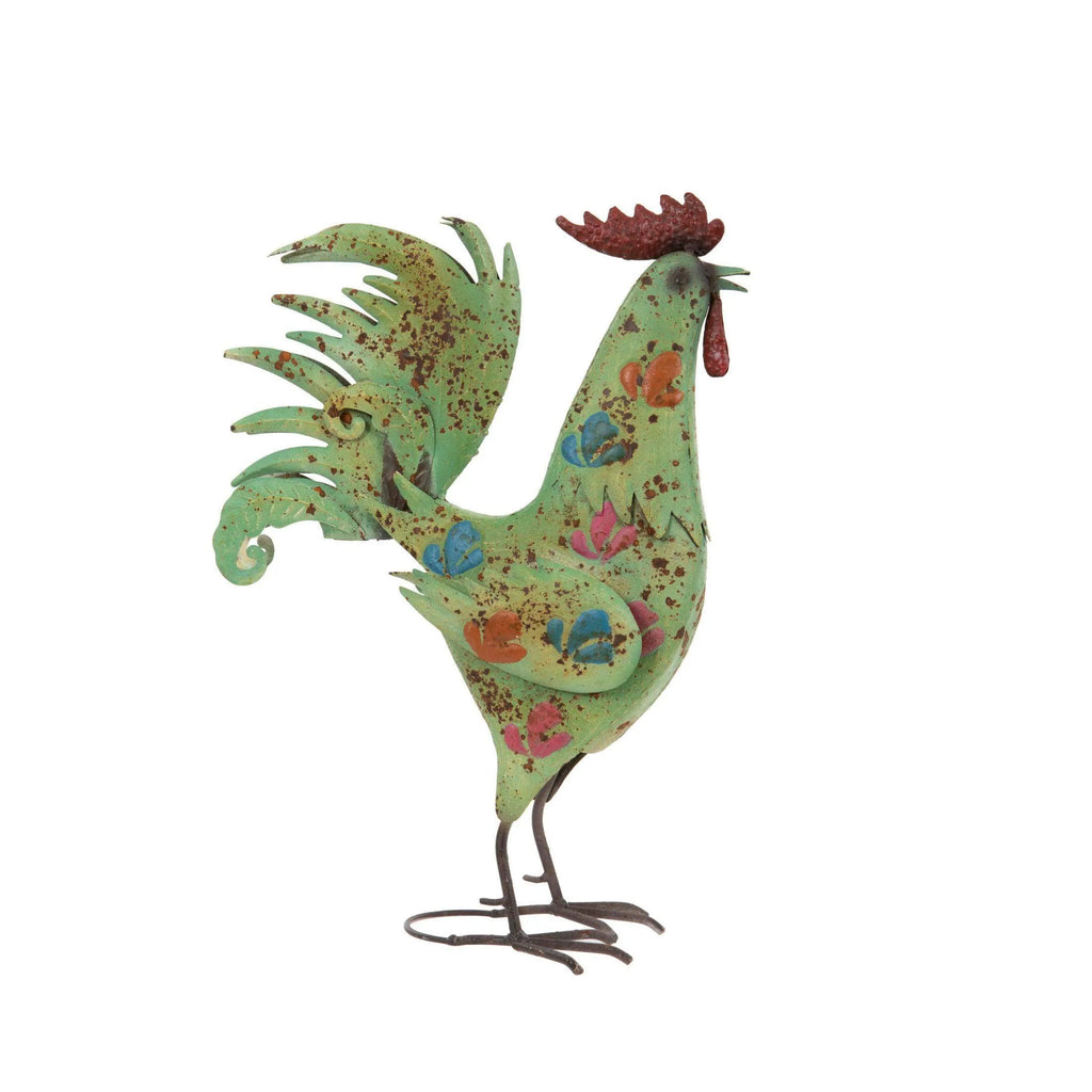 Rustic Green Metal Cockerel Garden Ornament