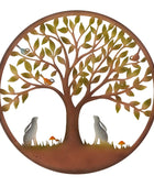 Rustic Metal Tree Wall Art with Hares