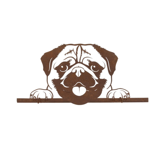 Rustic Peeping Fence Pug Silhouette - Wall / Fence Mounted