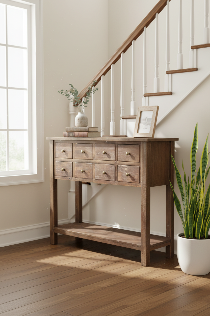 Rustic Reclaimed Wood Multi Drawer Console Table