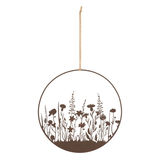 Rustic Round Hanging Flower Silhouette Garden Wall Art