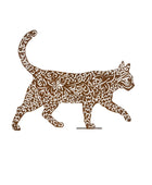 Decorative metal cat sculpture with intricate patterns on a white background