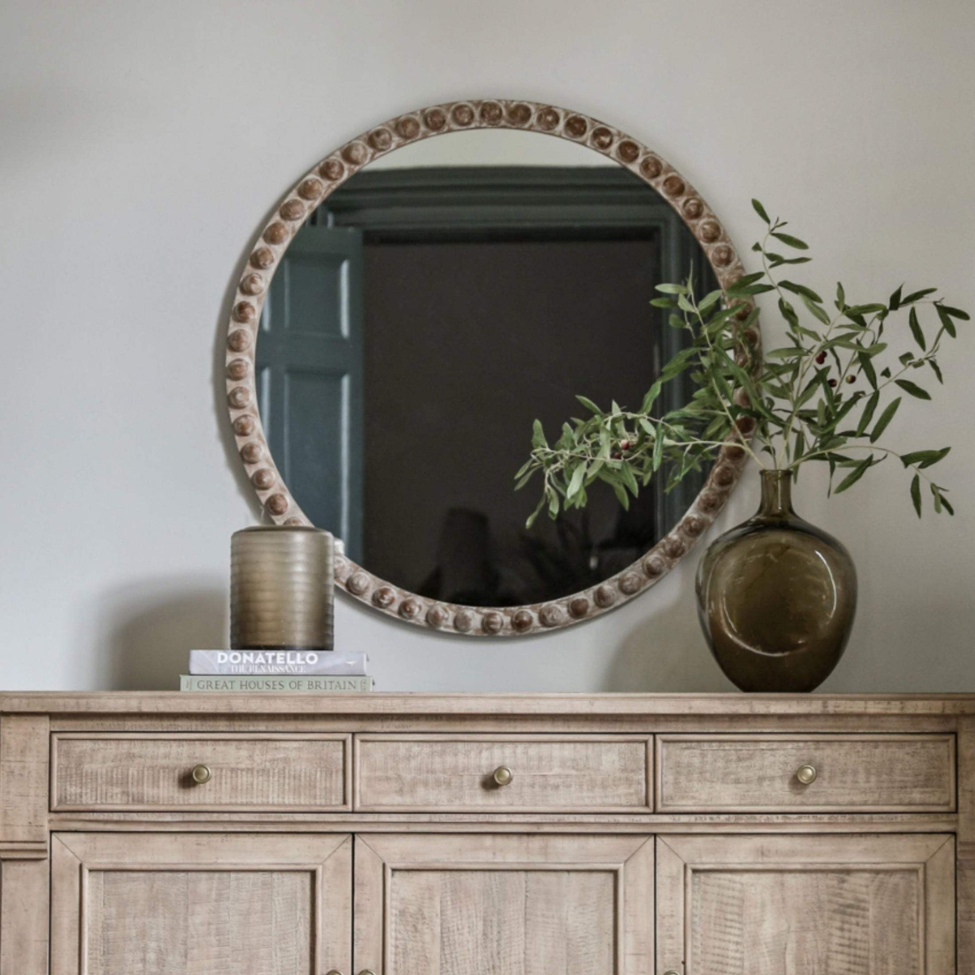 Rustic Weathered Round Mirror - choice of size - The Farthing