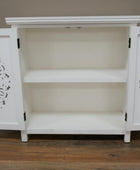 Rustic White Circular Carved Wood Cabinet