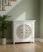 RusticWhiteCircularCarvedWoodCabinet