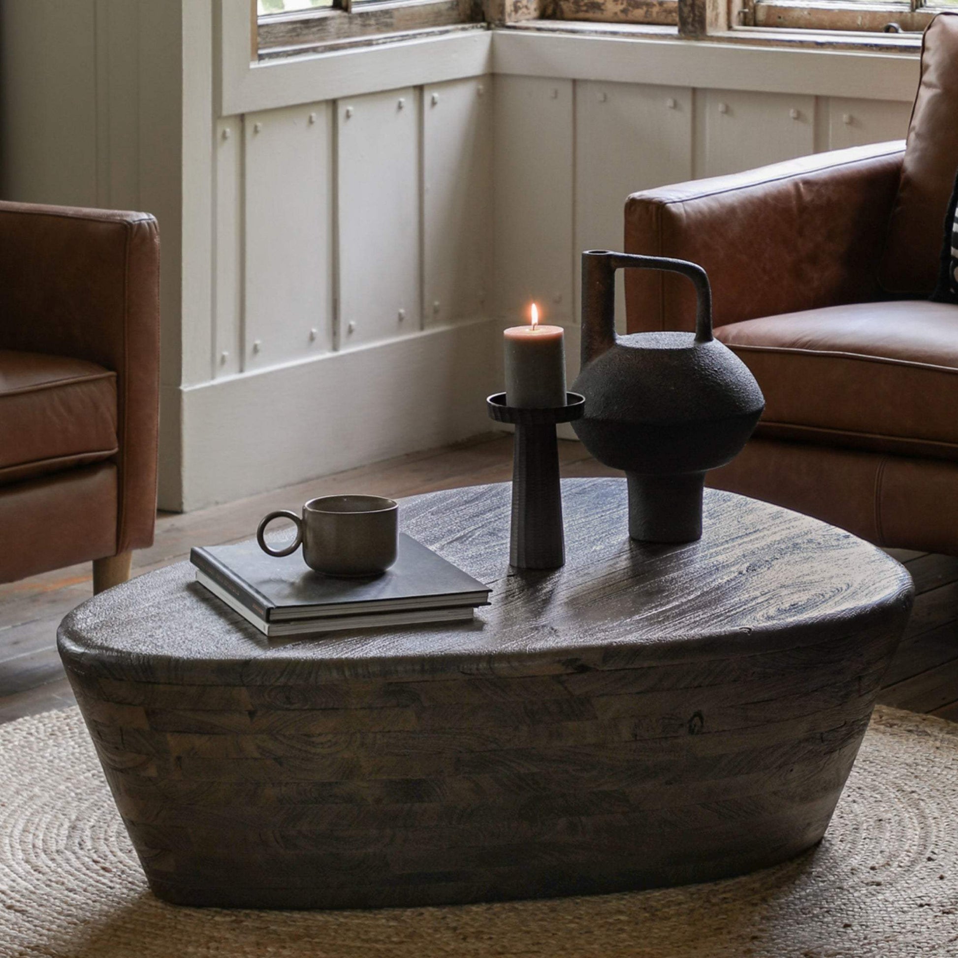 Rustic Dark Wood Angular Coffee Table - The Farthing