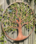 Rustic Metal Tree Wall Art with Green Leaves 2