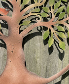 Rustic Metal Tree Wall Art with Green Leaves 1